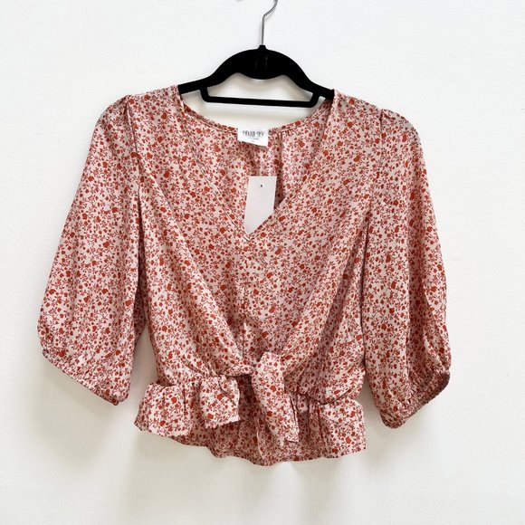 NWT Sienna Sky Orange Floral Peplum Ruffle Hem | Front Tie | Boho Style - Picture 2 of 9